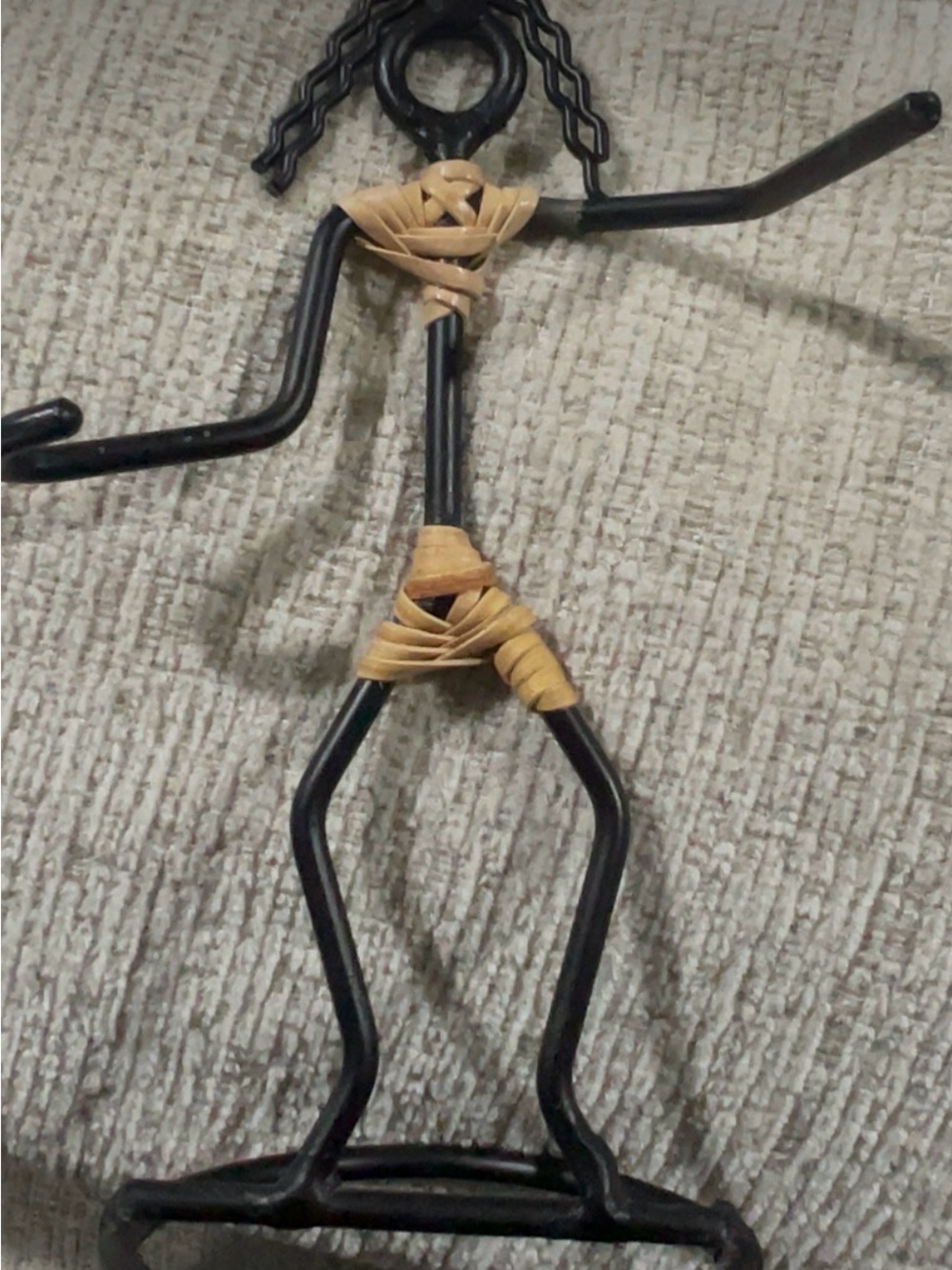 Handcrafted Black Metal Wire Figure with Tan Wrapping